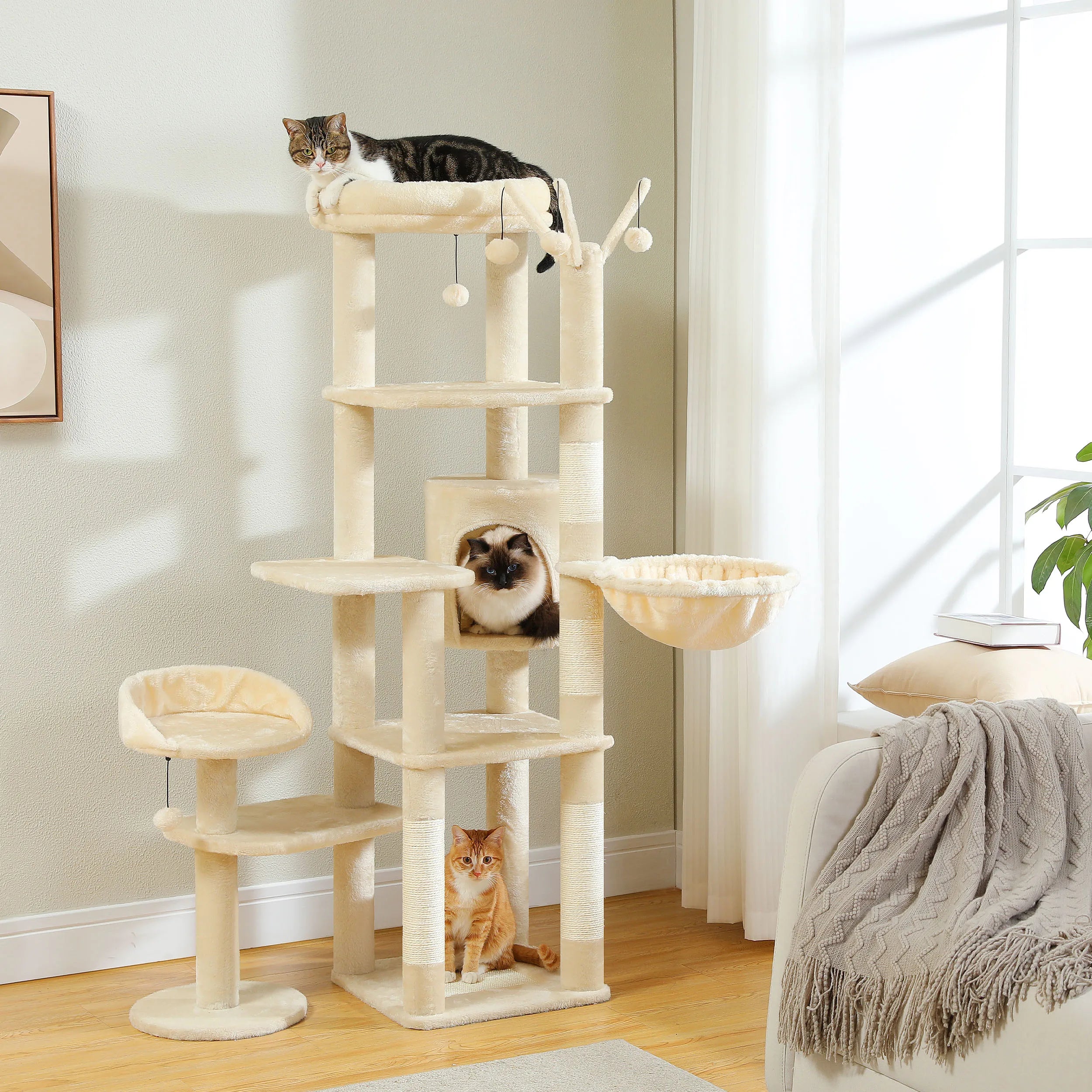 Cactus Tall Cat Tree for Large Cat Multi-Level Cat Tower for Indoor Cat Condo.