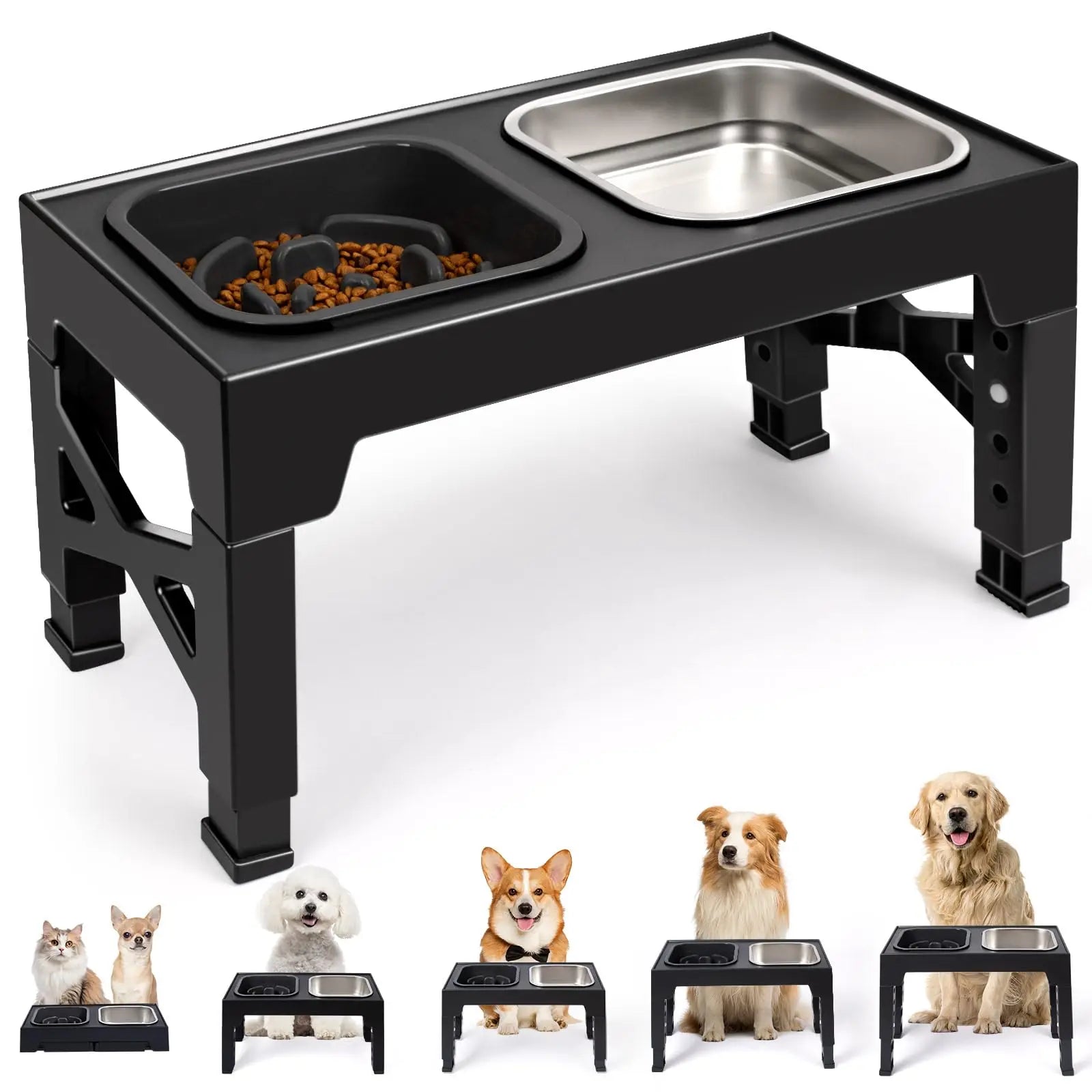 2-in-1 Elevated Slow Feeder Dog Bowls.