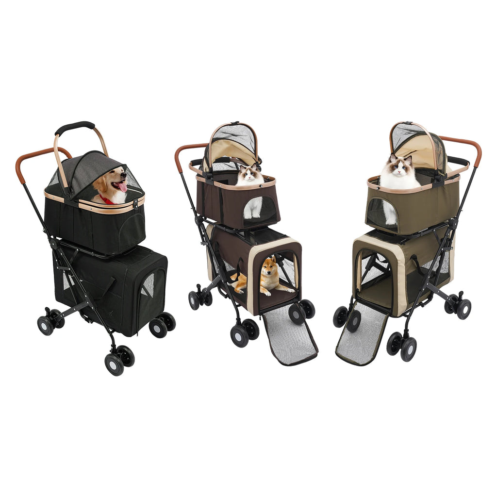 3-in-1 Multifunctional Pet Stroller Foldable Pet Stroller with 2 Pet Carrier.