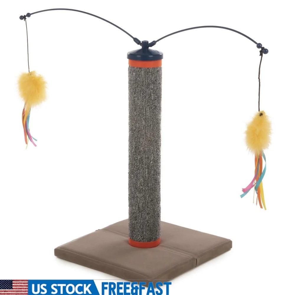 Scratch N Spin Carpet Cat Scratching Post with Interactive Spinning Wand.