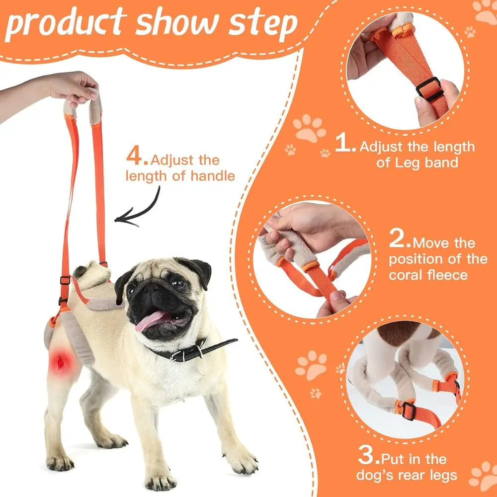 Orange Dog Rear Support Harness with Handle and Shoulder Strap for Mobility Assistance and Stability