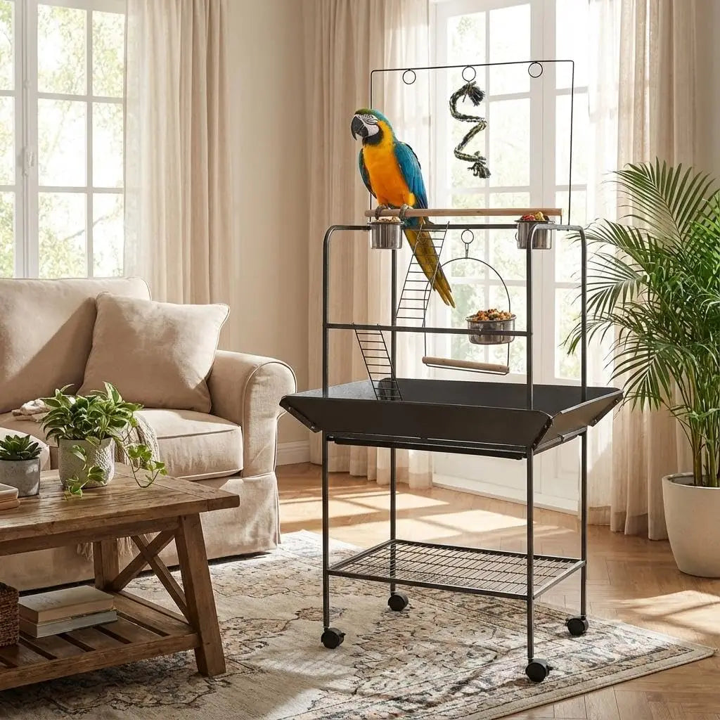Indoor Outdoor Birds Playground with Swing Parrot Stand with Wheels.