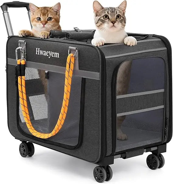 Pet Carrier with Wheels, Rolling Carrier for 2 Cats or Medium Dog, 24 X 15 X 17 Portable Crate.