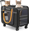 Pet Carrier with Wheels, Rolling Carrier for 2 Cats or Medium Dog, 24 X 15 X 17 Portable Crate.