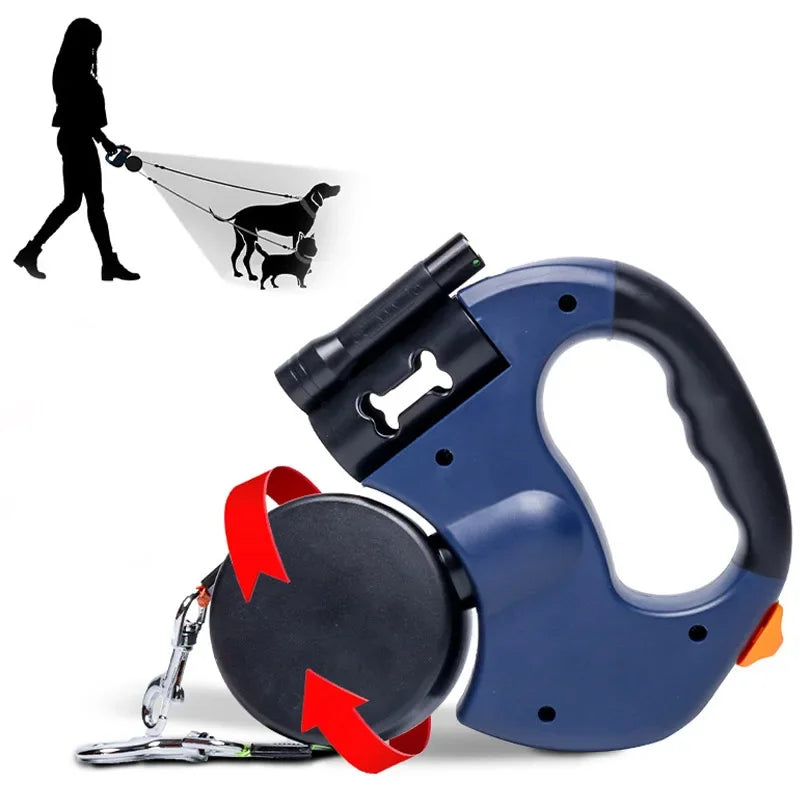 3in1 Double Head Automatic retractable Dog leash Flashlight Poop Bag Dispenser.