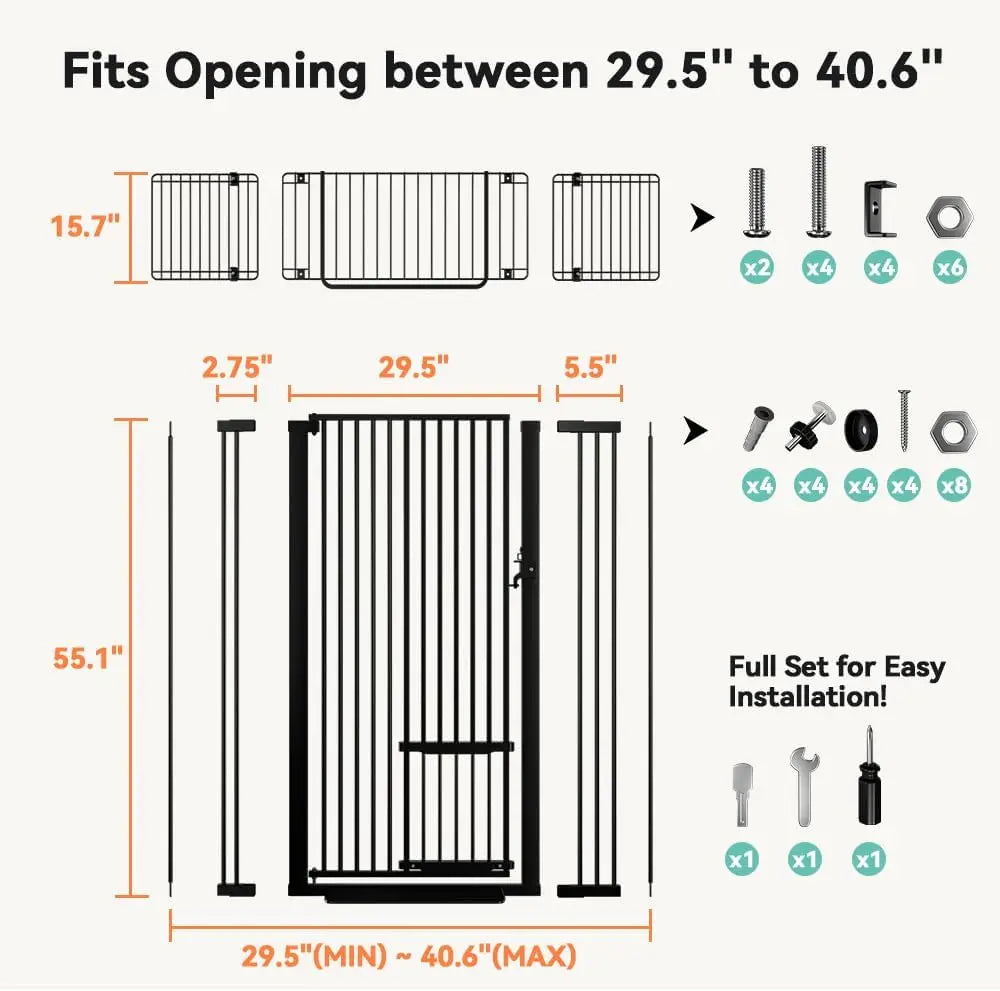 71" Tall Adjustable Cat Gate with Pet Door.