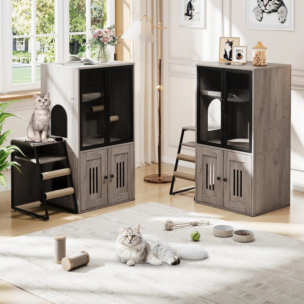 Multifunctional Cat Litter Box Furniture Enclosed With Doors.