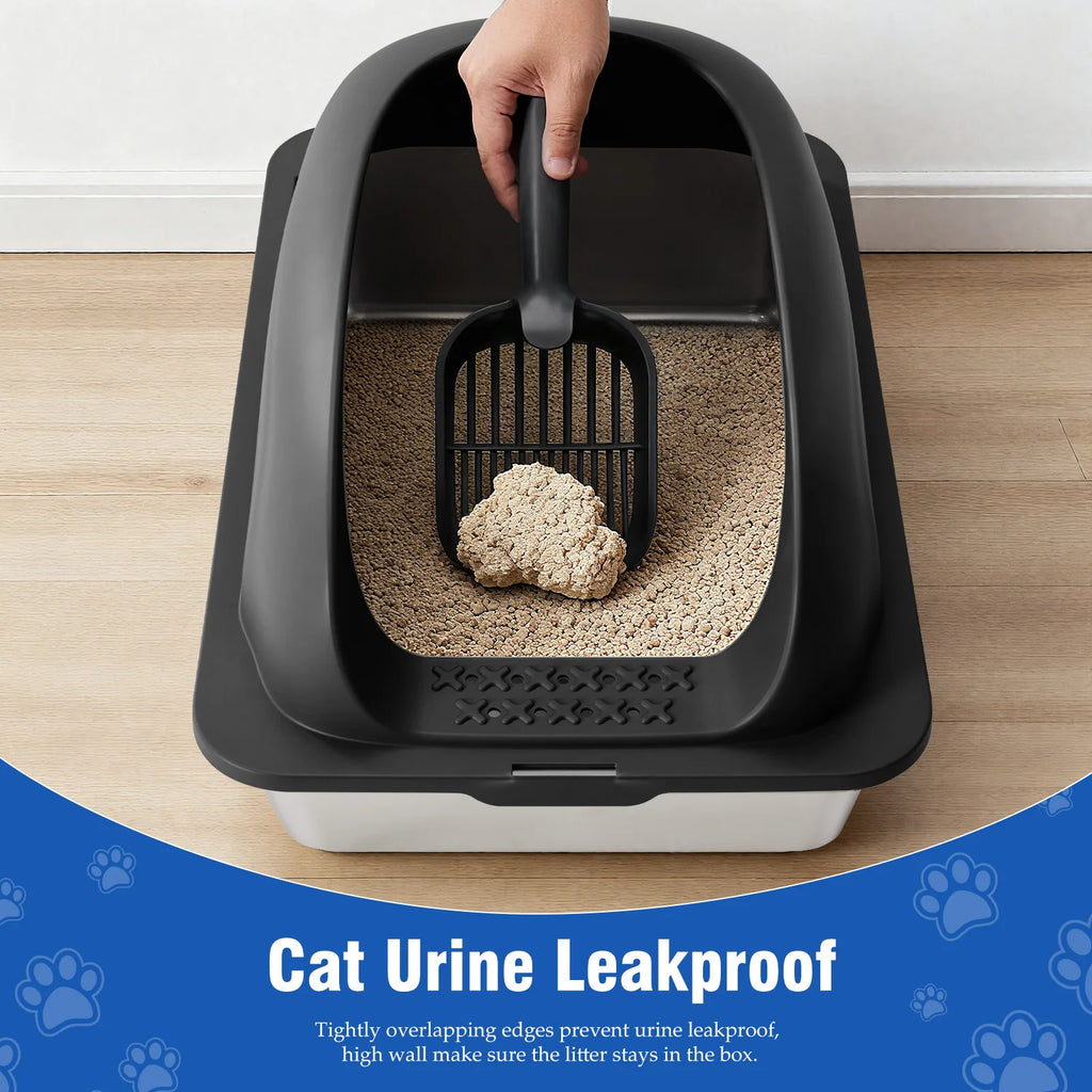 JHK Stainless 24IN Steel Cat Litter Box with Lid Large Cat Litter Box.