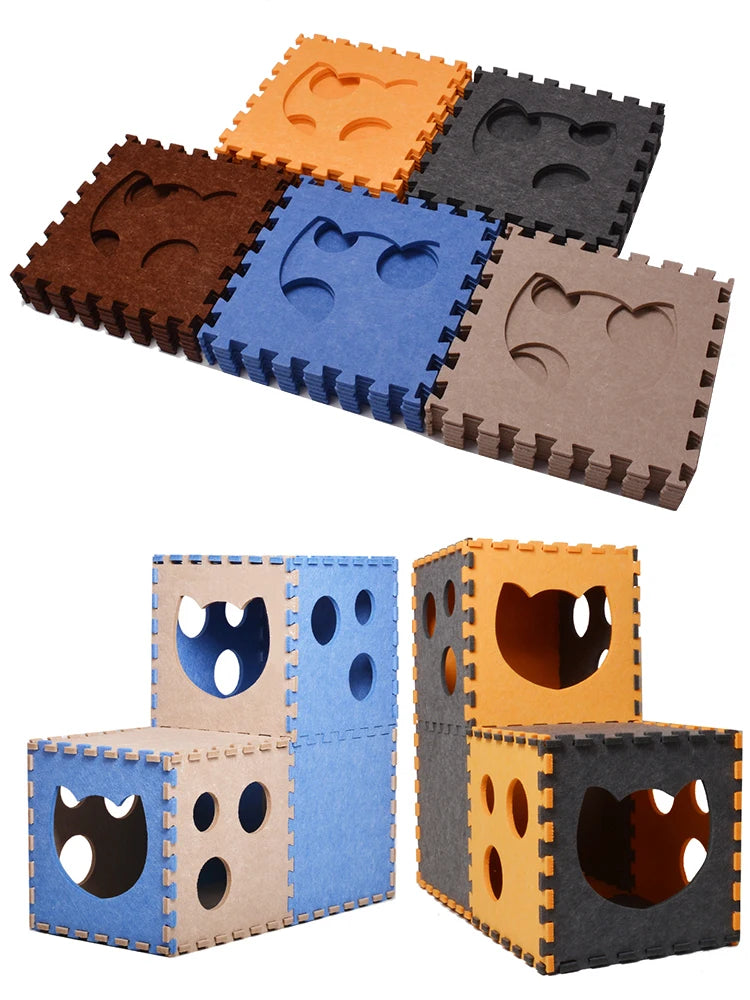 Cat Dog Toy Felt Pom Splicing Cat Tunnel Deformable Kitten Nest Collapsible Tube House Interactive Pet Toy Cat Dog Accessories