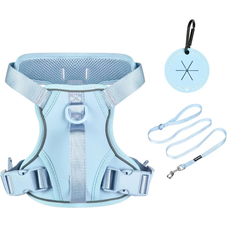 Light Blue Medium Dog Harness with Two Leash Clips and Soft Handle for Medium Dogs.