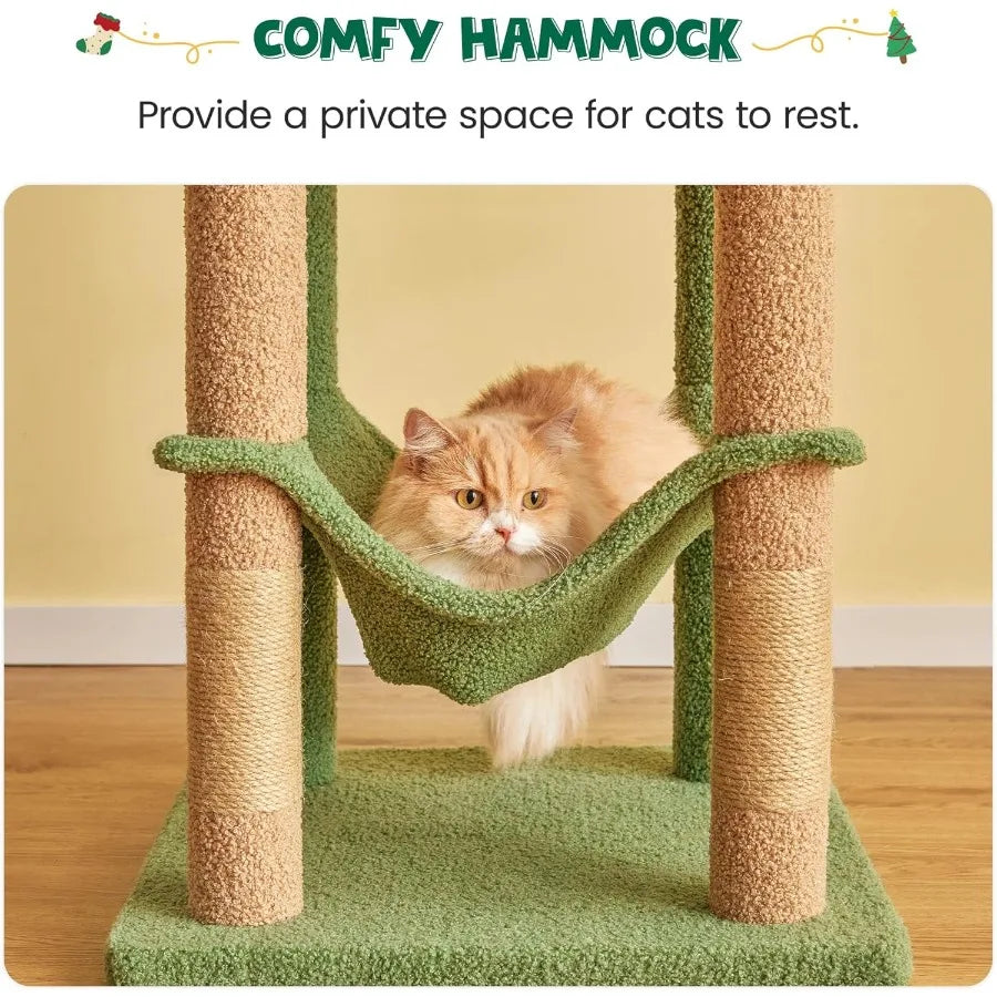 63.8 Inches Green Cat Tree for Cats Multi-Level Cat Tower with Sisal-Covered Scratching Posts.