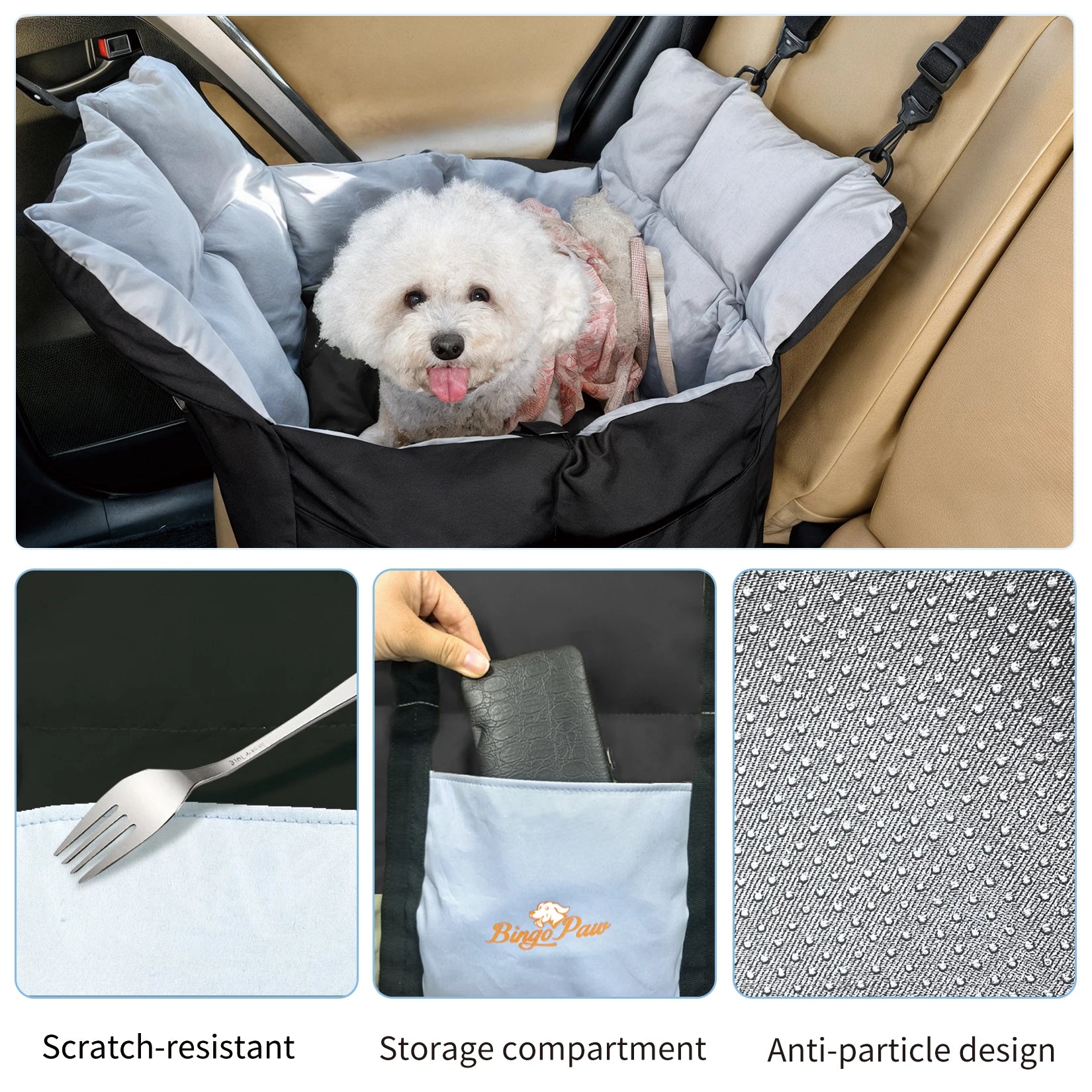 Dog Car Seat Safe & Cozy Travel Bed and Carrier for Small Dogs.