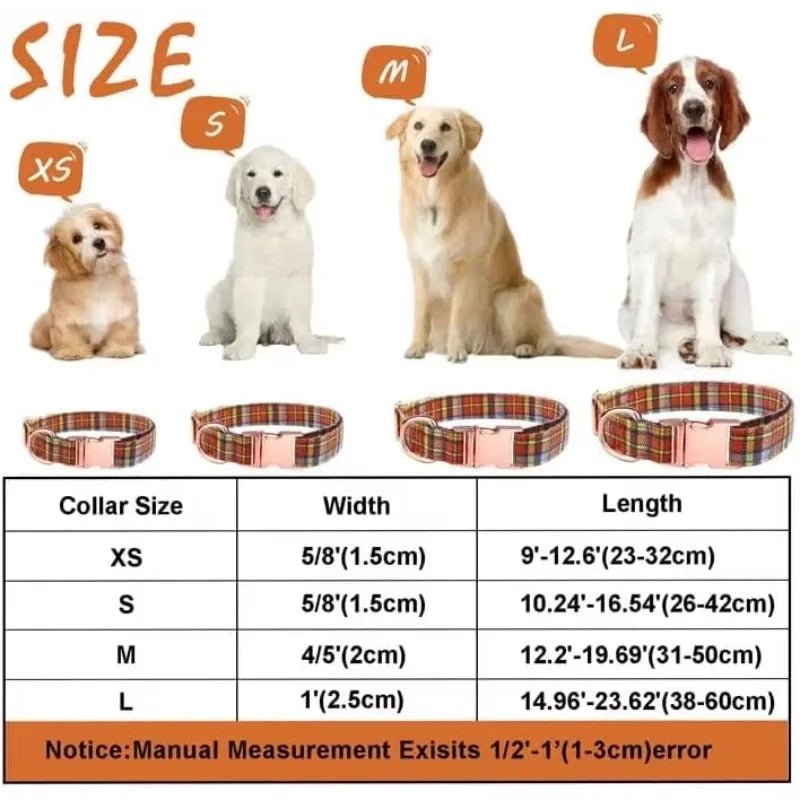 Plaid Dog Collar Leash Set with Bow Tie Adjustable Cute Puppy Collar.