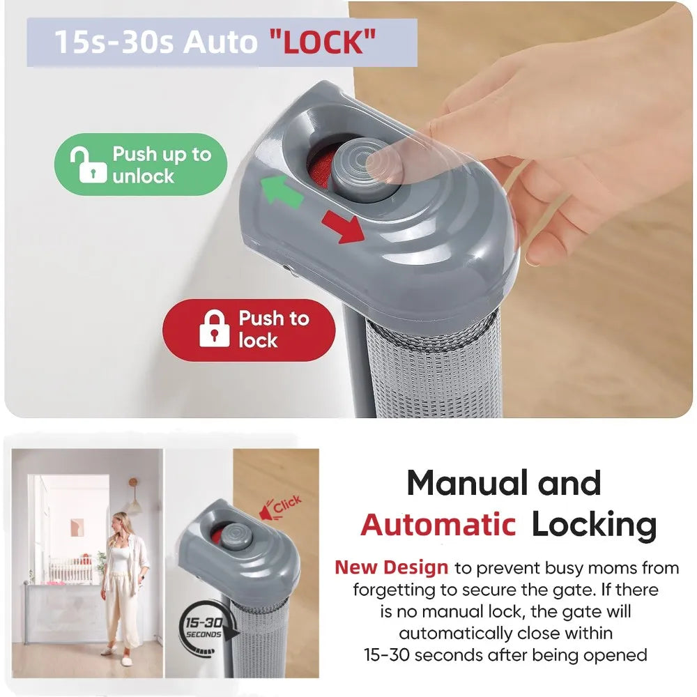 71in Extra Wide Retractable Gate No-Drill Net Fence 34in Tall Mesh.