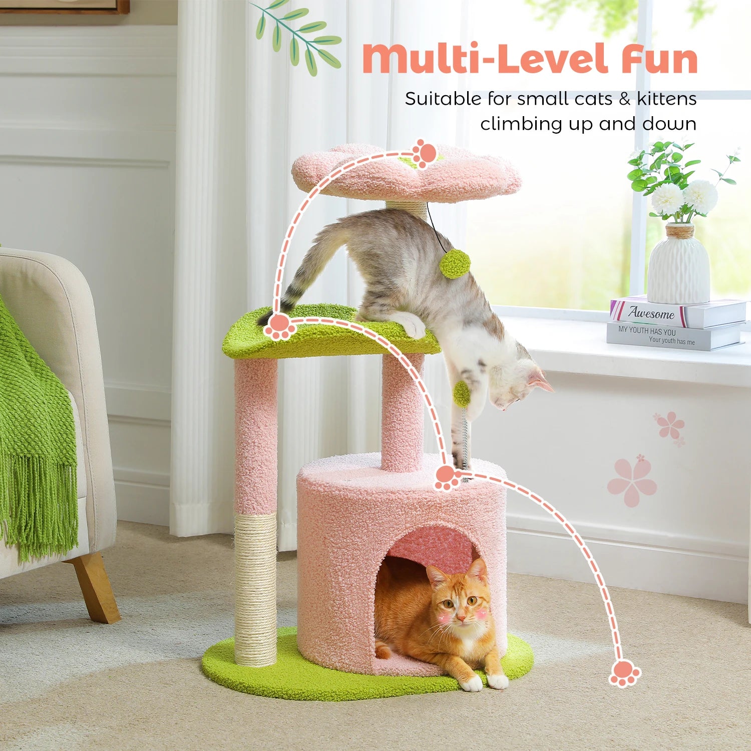 Flower Cat Tree for Indoor Cats, Small Cat Tower with Sisal Scratching Post,
