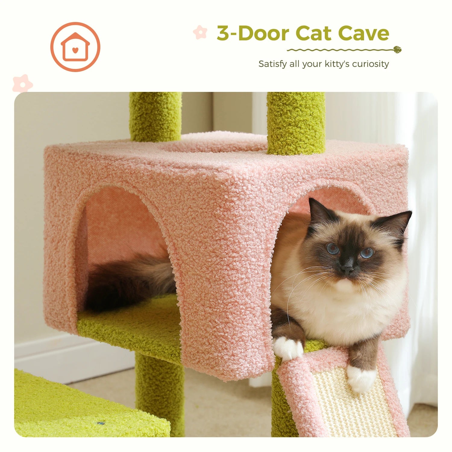 Flower Cat Tree, Multi-Level Cat Tower with Sisal Scratching Posts, Hammock, Ramp, and Top Perch.
