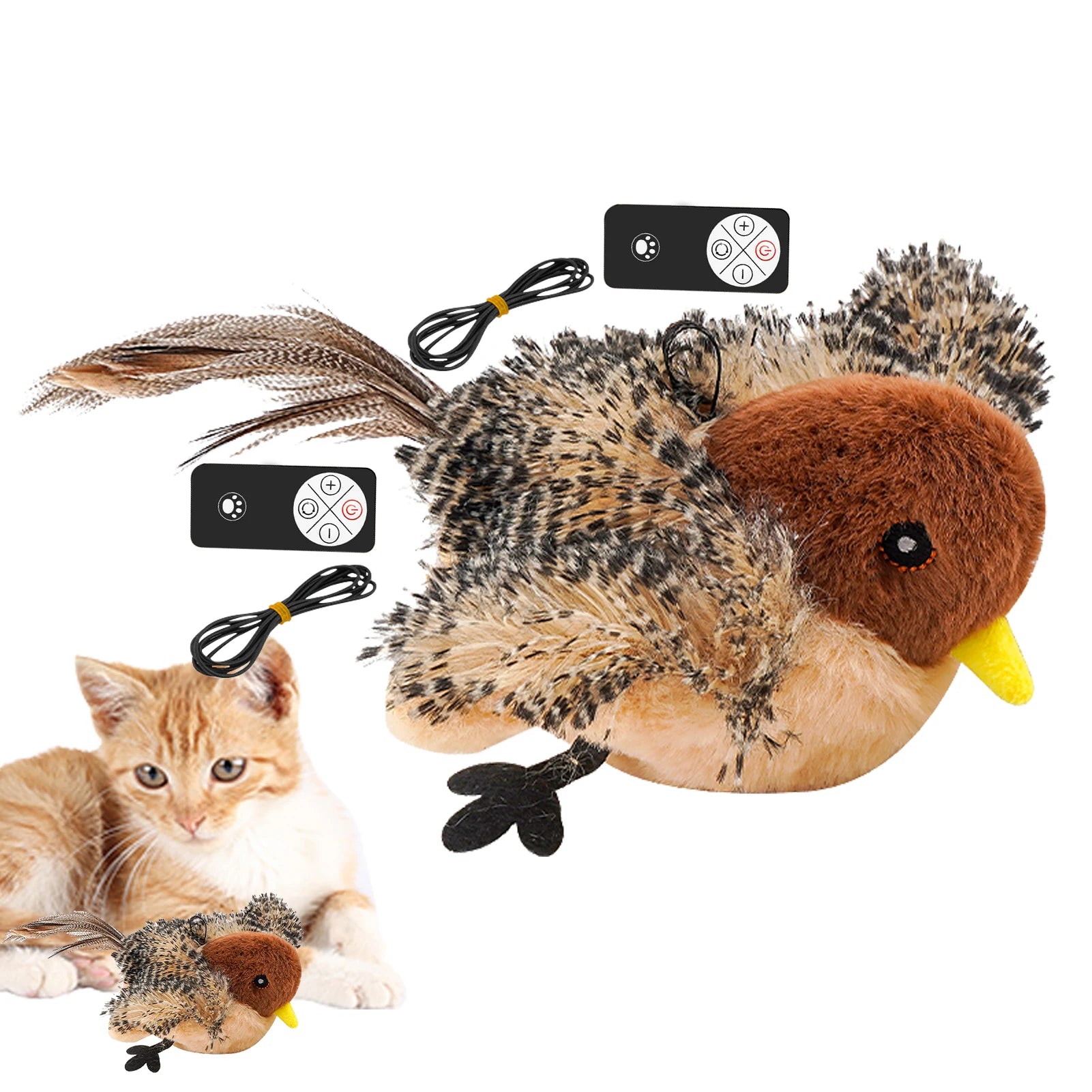 Remote Control Simulated Chirping Bird Toy Plush Chirping Cat Toy