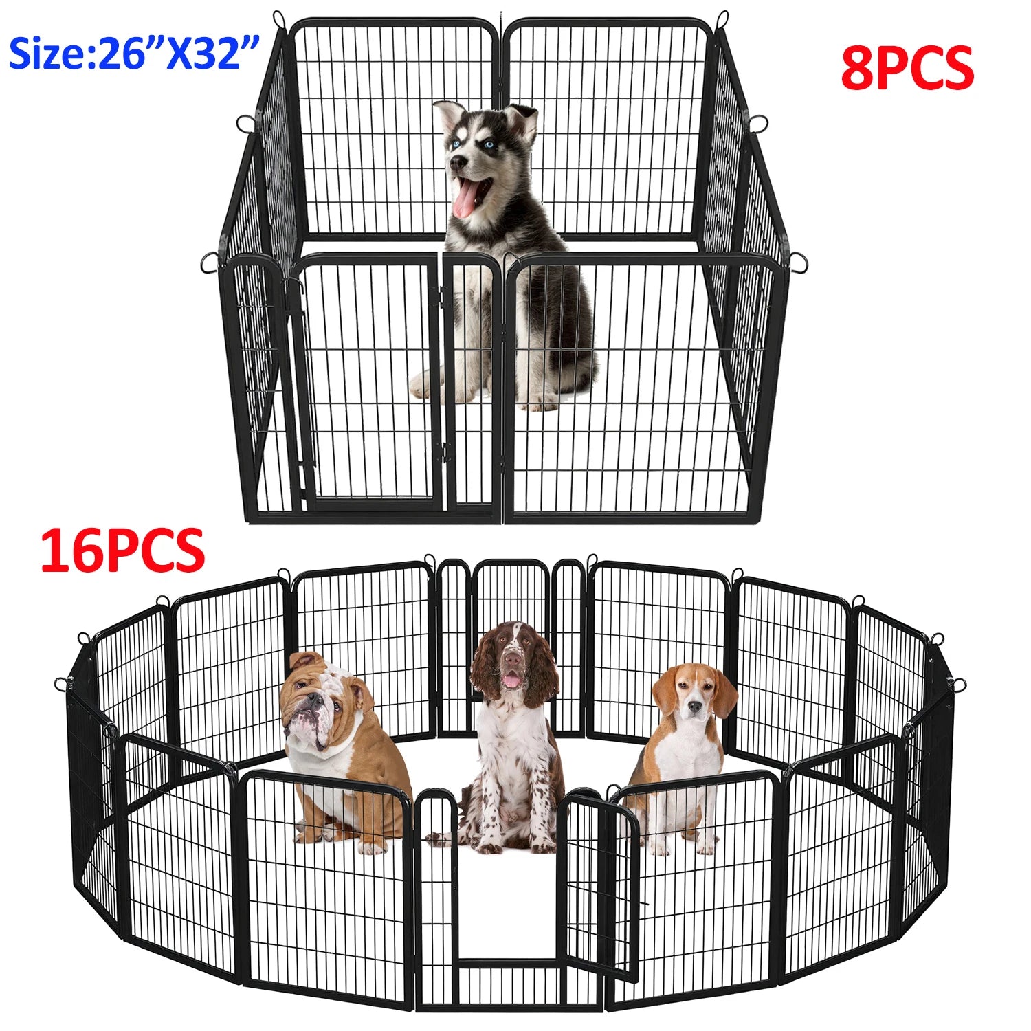 Dog Playpen with Door, Outdoor/Indoor Foldable Metal Pet Fence.