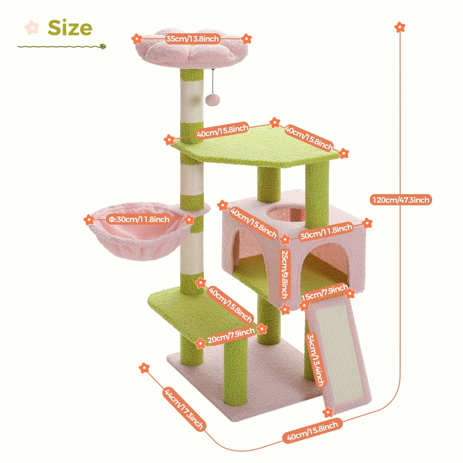 Flower Cat Tree, Multi-Level Cat Tower with Sisal Scratching Posts, Hammock, Ramp, and Top Perch.