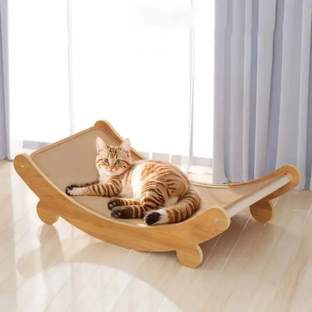 Wooden Cat Scratching Pad with Detachable Bed Multifunctional Cat Scratcher Board.