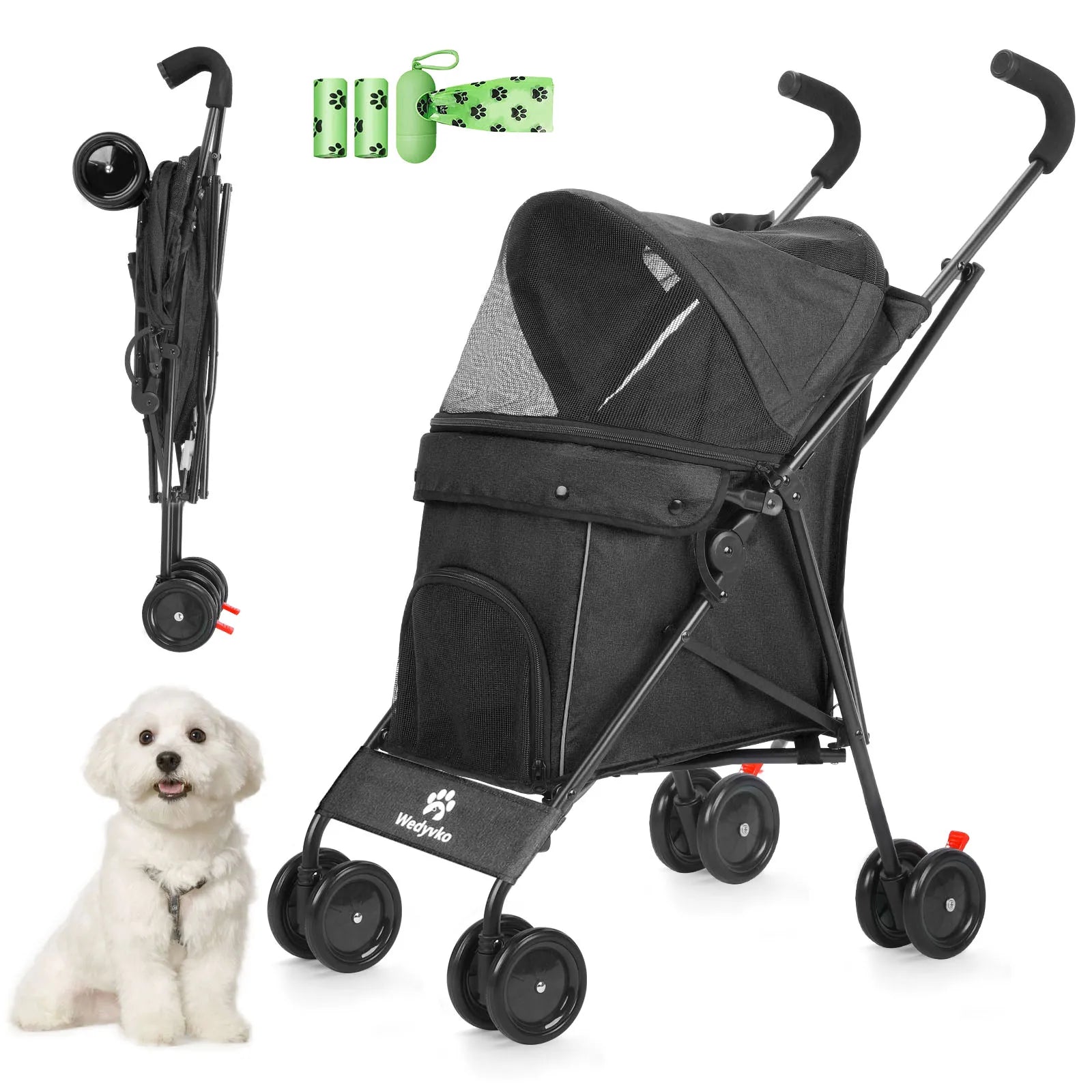 Pet Dog and Puppy Stroller Rotate with Brakes Storage for Dogs Cats