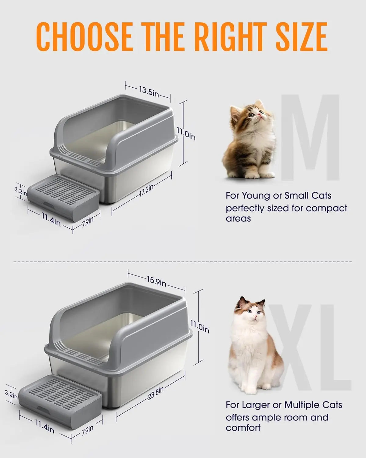 Stainless Steel Cat Litter Box with Elevated Step, Scoop & Scatter-Proof Design for Easy Cleaning