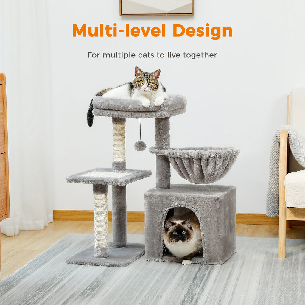 Small Cat Tree Cat Tower with Natural Sisal Scratching Post, Spacious Top Perch.