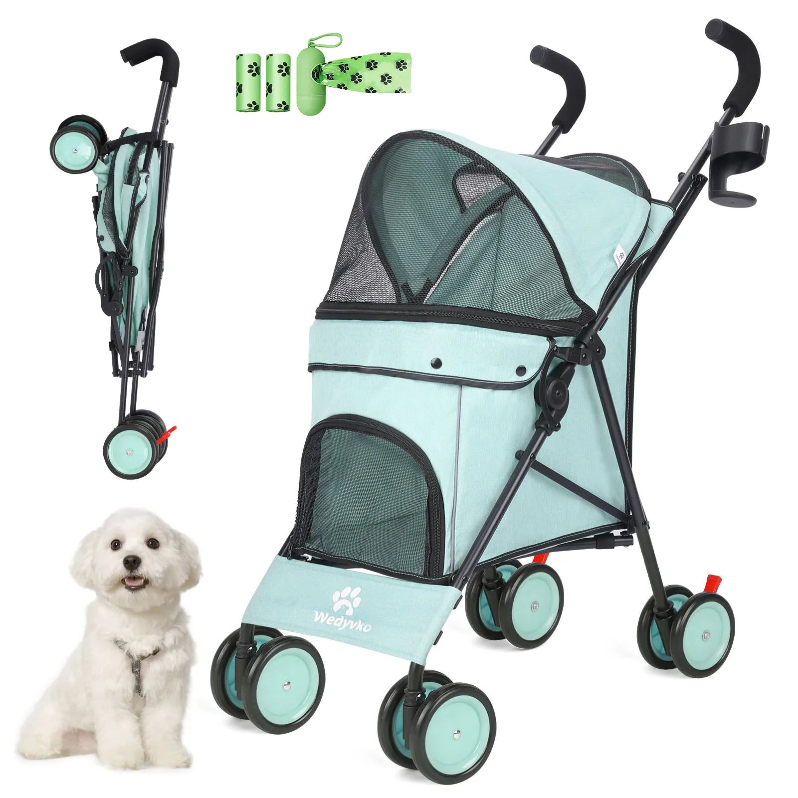 Pet Dog and Puppy Stroller Rotate with Brakes Storage for Dogs Cats