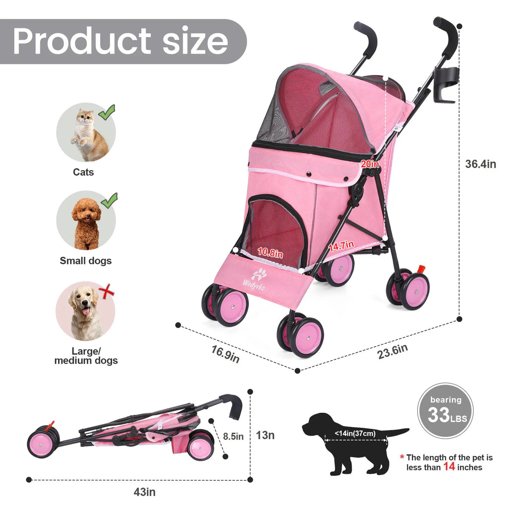Pet Dog and Puppy Stroller Rotate with Brakes Storage for Dogs Cats