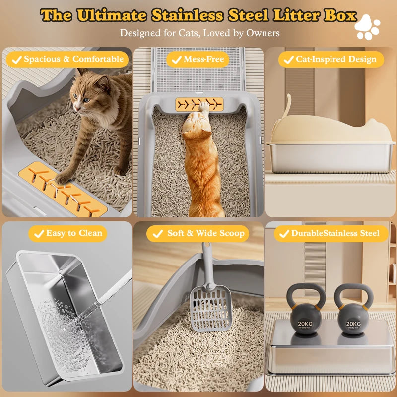 Stainless Steel Cat Litter Box With Lid, XL Metal For Big Cats