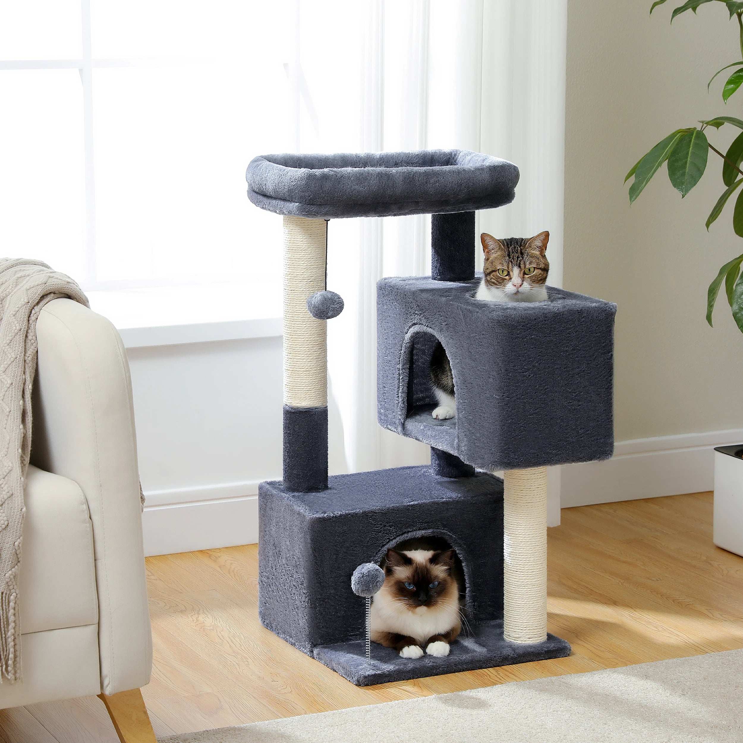 Small Cat Tree Cat Tower with Natural Sisal Scratching Post, Spacious Top Perch.