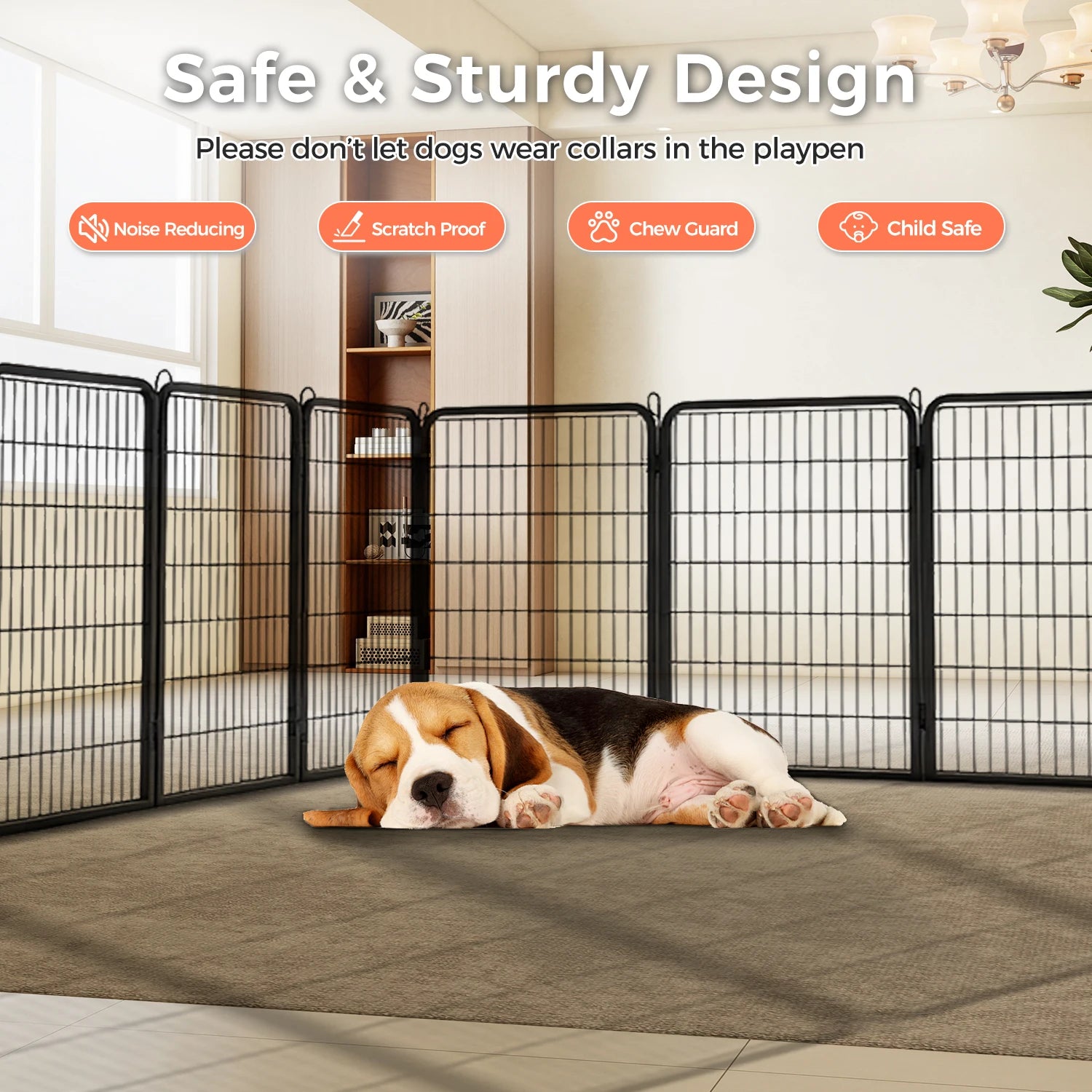 Heavy-Duty Metal Puppy Playpen – 24"/32"/40" Options, 8/16 Panels.