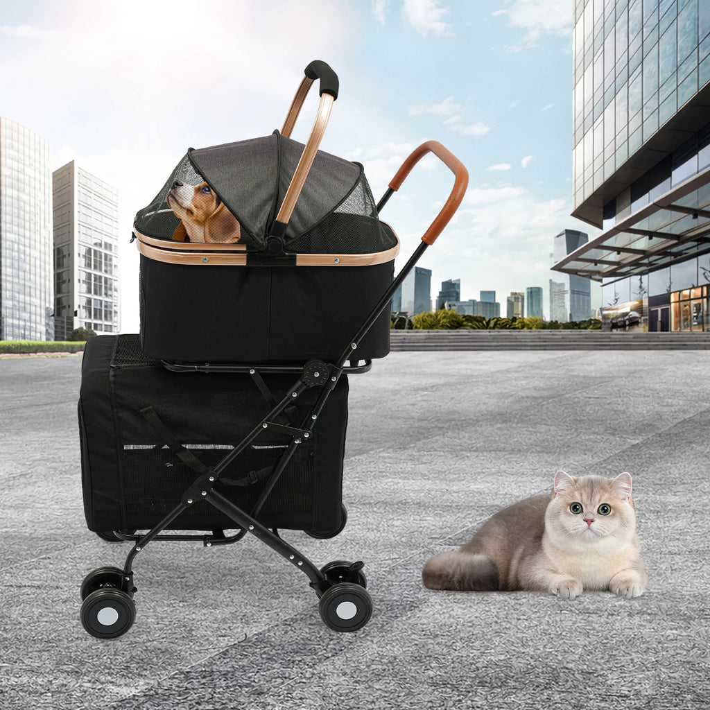 3-in-1 Multifunctional Pet Stroller Foldable Pet Stroller with 2 Pet Carrier.