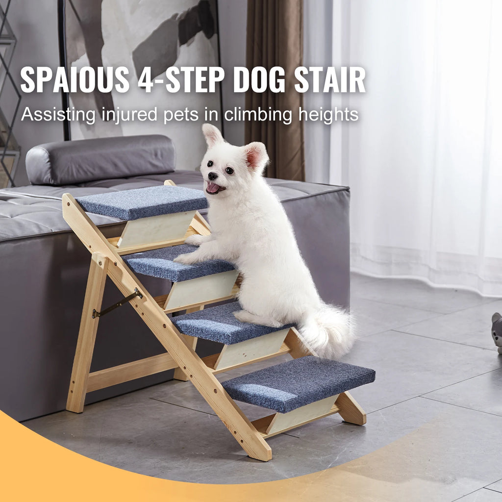 Wooden Pet Steps and Ramp Combo 2-in-1 Design Foldable Access for Beds.