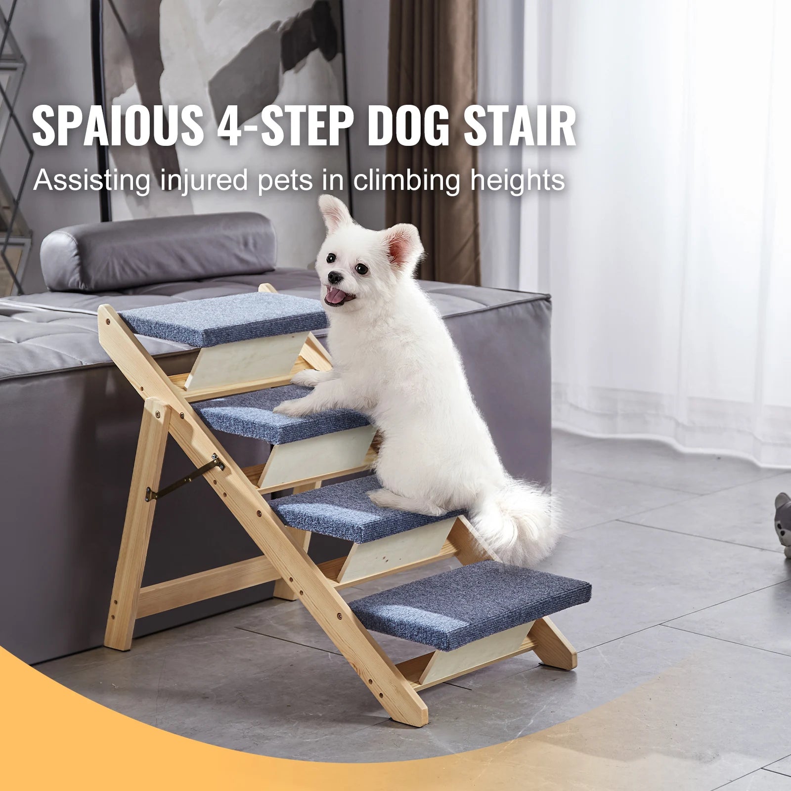 Wooden Pet Steps and Ramp Combo 2-in-1 Design Foldable Access for Beds.
