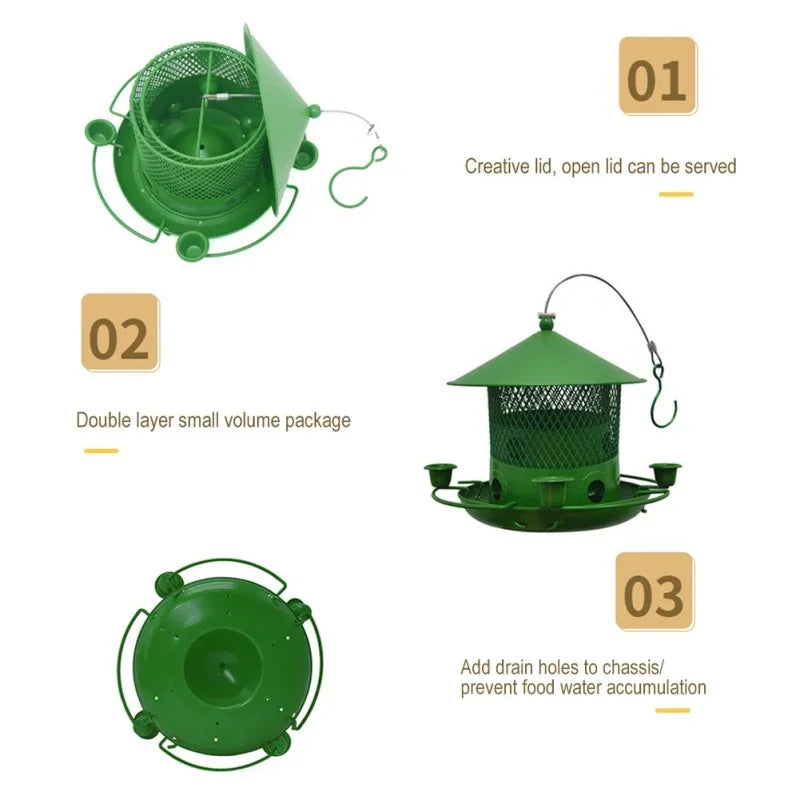 2 Tier Metal Bird Feeder for Outdoors Hanging Wild Bird Feeders Large Seed Capacity.