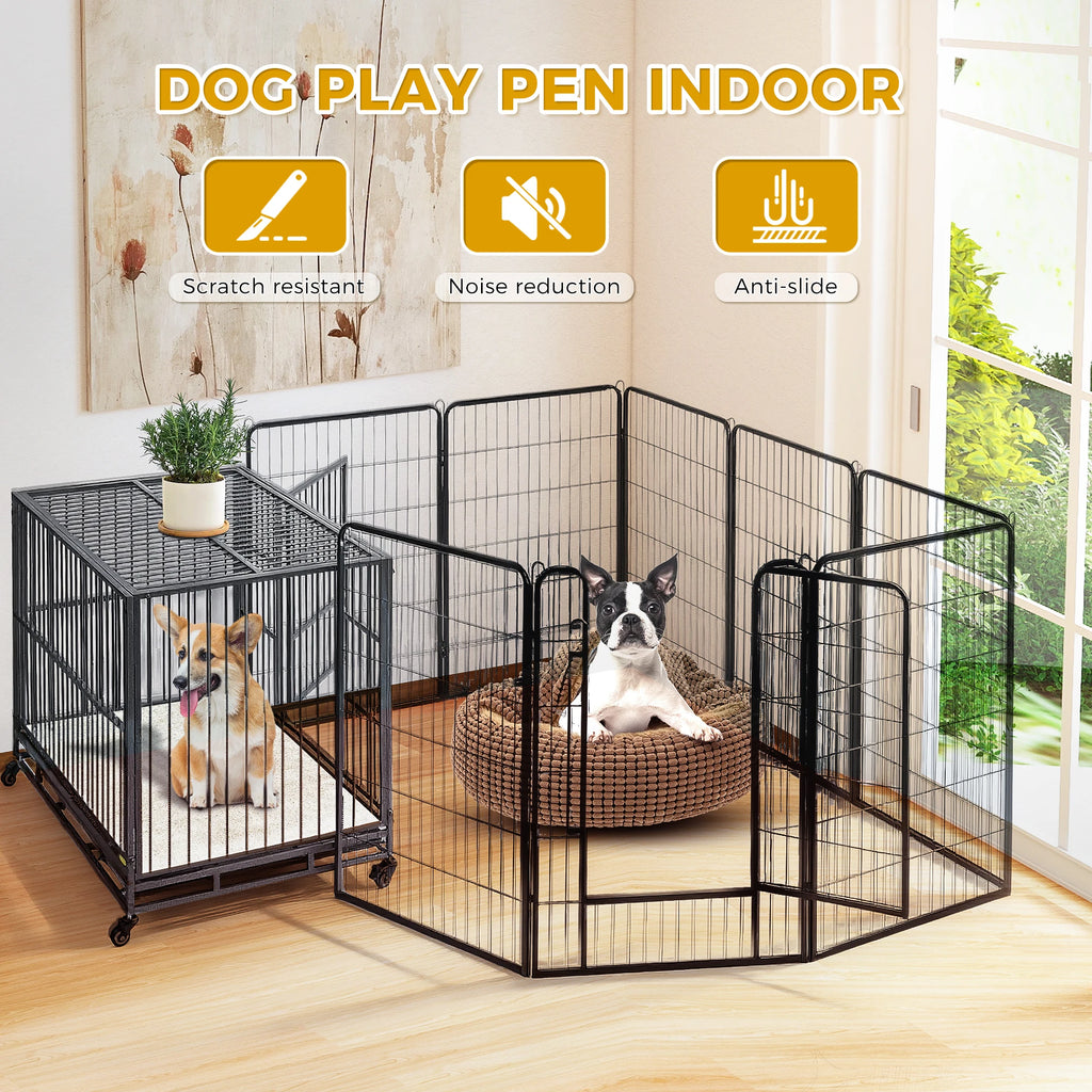 Dog Playpen with Door, Outdoor/Indoor Foldable Metal Pet Fence.