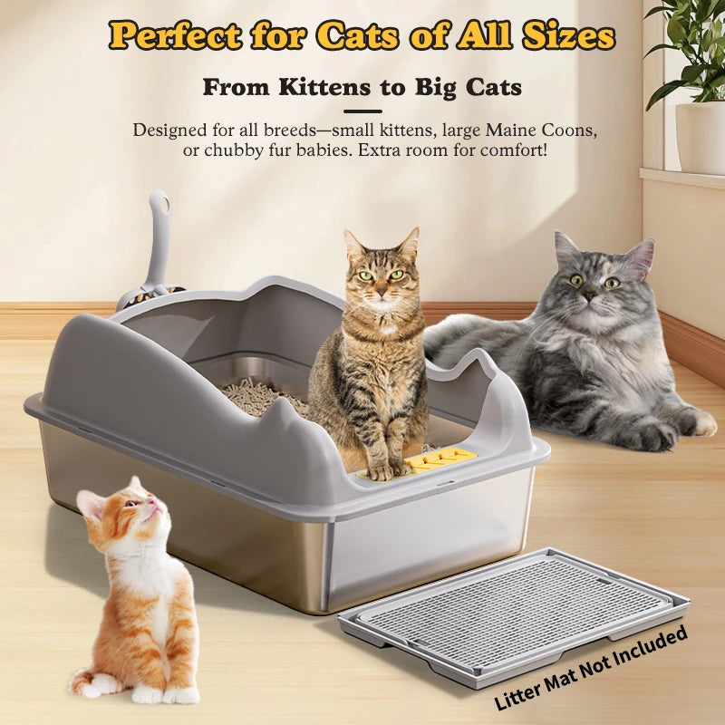 Stainless Steel Cat Litter Box With Lid, XL Metal For Big Cats