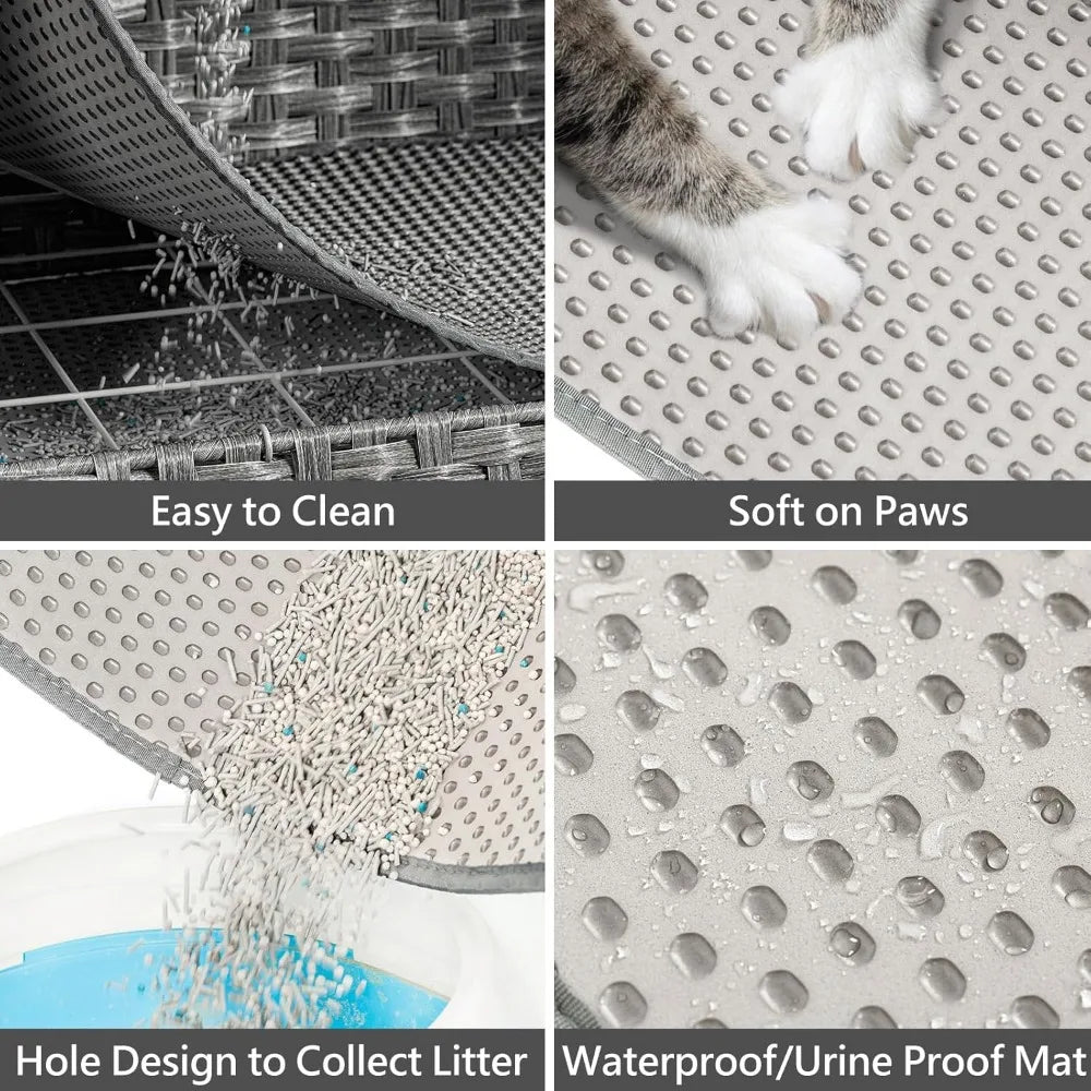 Hidden Litter Box Furniture for Large Cats: Handwoven Rattan Pet House with Door