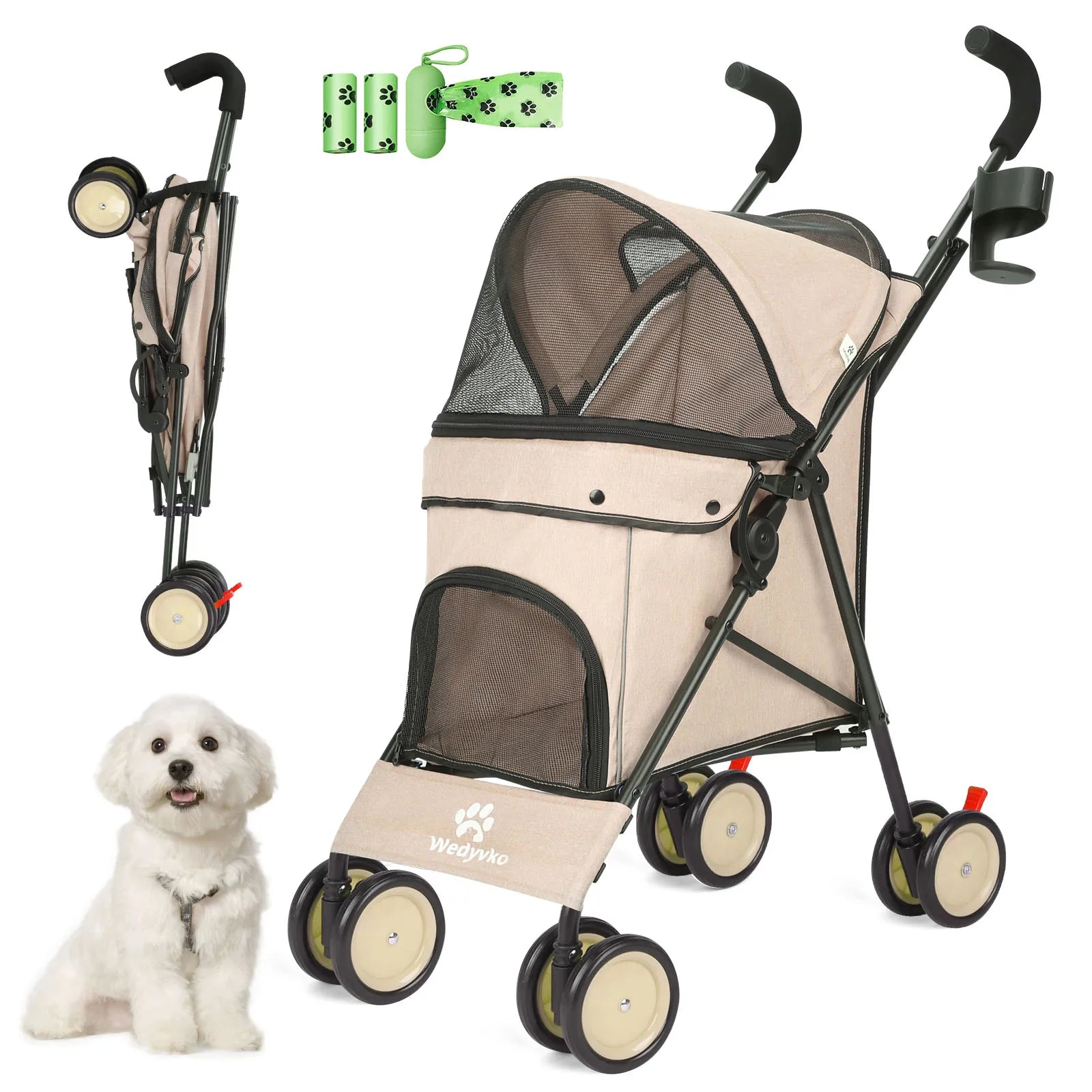 Pet Dog and Puppy Stroller Rotate with Brakes Storage for Dogs Cats