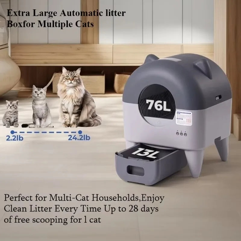 Automatic Cat Litter Box Extra Large Self Cleaning Litter Box with APP Control.