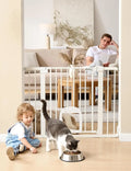 Adjustable Pet Gate with Cat Door, 29-43" Auto Close Pressure Mounted for Stairs and Doorways.