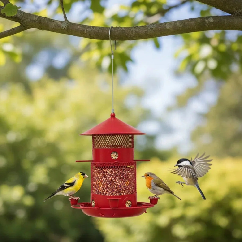 2 Tier Metal Bird Feeder for Outdoors Hanging Wild Bird Feeders Large Seed Capacity.