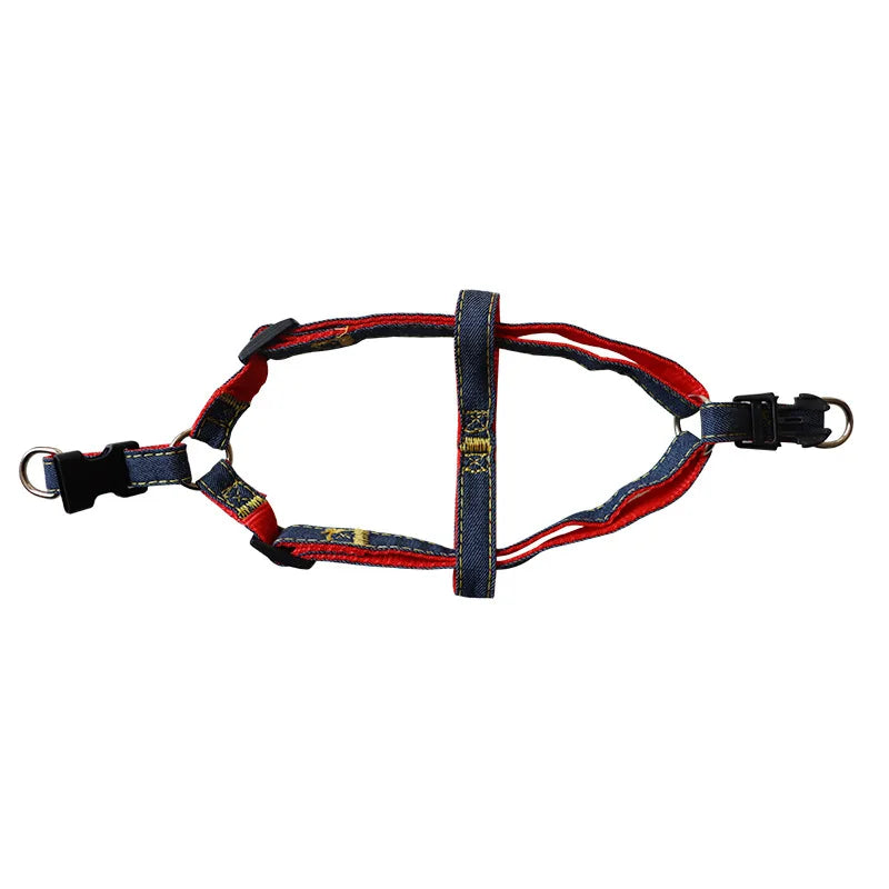 Denim Dog Collar Harness Set, Pet Accessories, Puppy and Cat Collar.