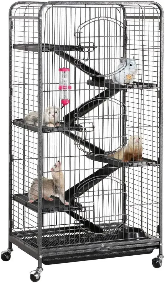 52-inch Ferret Cage 6 Level Metal Rat Cage with 3 Front Doors/Feeder/Wheels Small Animal Cage for Ferret/Chinchilla