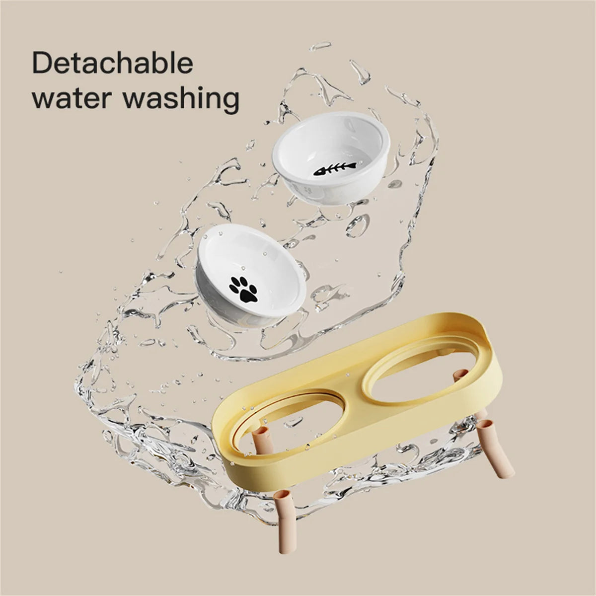 Pet cat double bowl feeder, adjustable height cat and dog water dispenser.