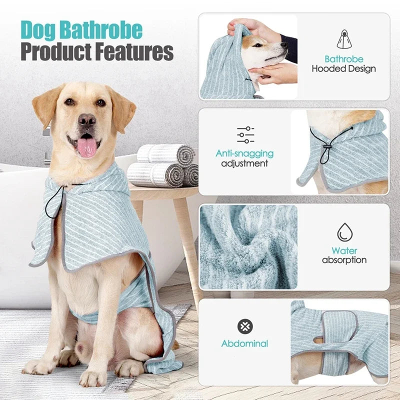 Pet Bathrobe Coat Fast Water Absorbent Towel for Large Medium Small Dogs Soft Adjustable Drying Moisture Cat Pet Bath Robe