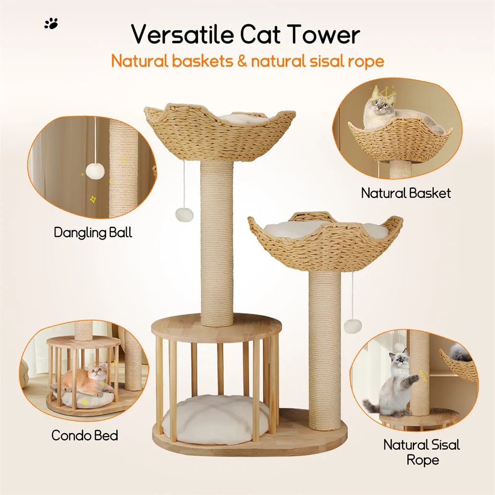 3-Tier Cat Tree Padded Plush Napping Perches Kitten Condo.