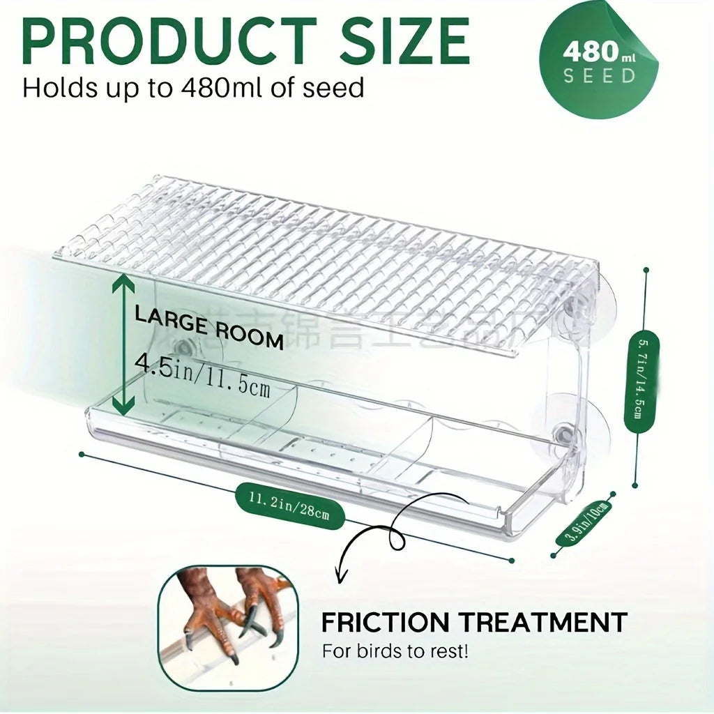 Indestructible Large Window Bird Feeder with Removable Seed & Water Tray, with 4 Super Strong Adhesive Hooks.
