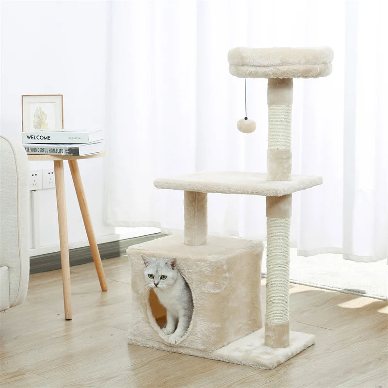 Cat Tower Cat Condo with Sisal Covered Scratching Post for Kittens and Small Cats